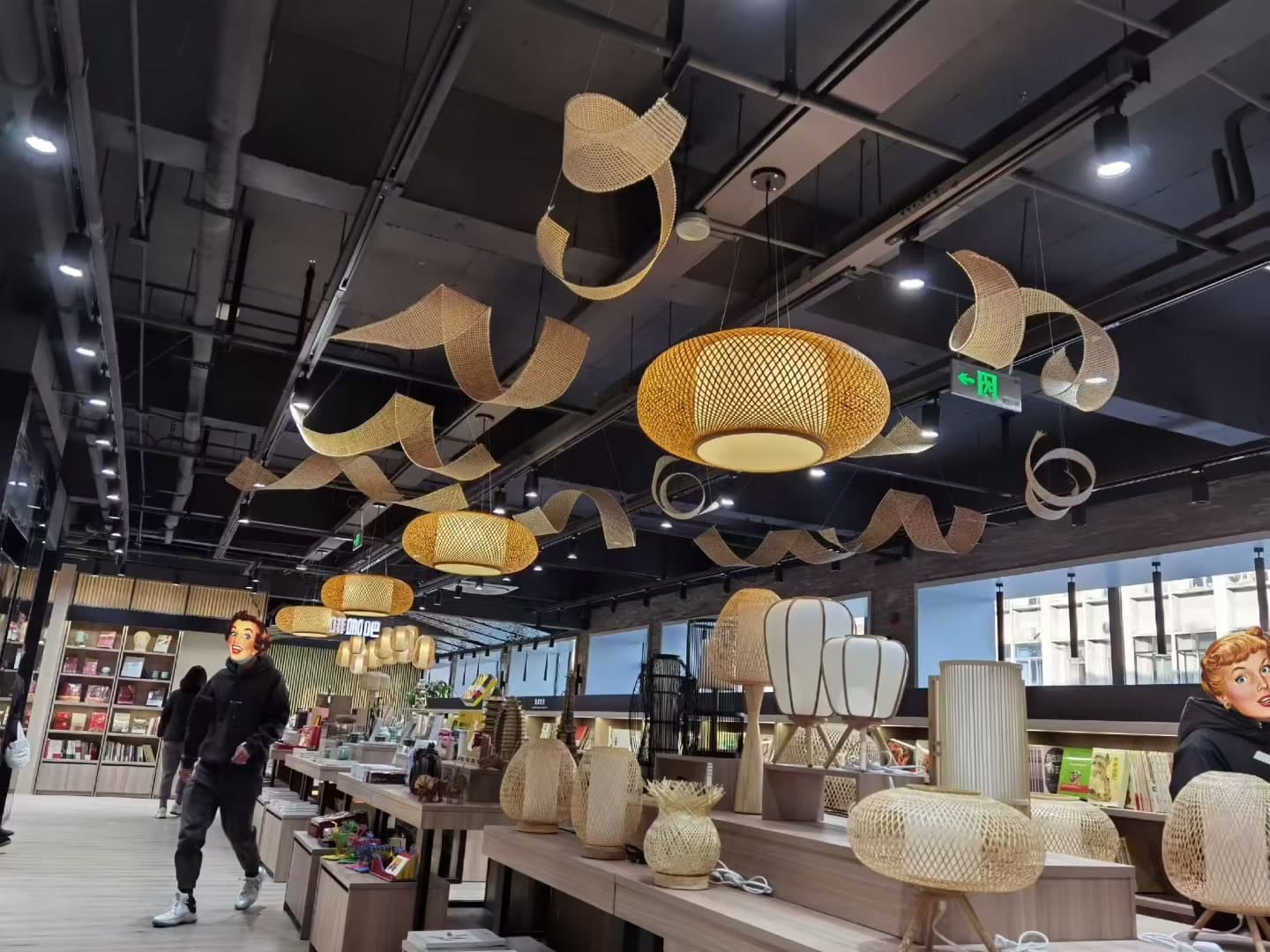 Bamboo lighting in a retail setting